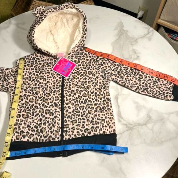 Girls Leopard Sherpa Hooded Jacket with Ears Zip Up – Size 3T real love - Picture 9 of 11